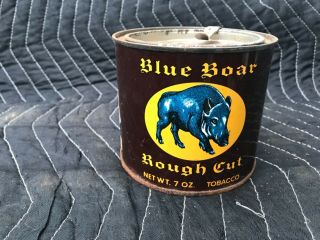Blue Boar Rough Cut Pipe Tobacco.  Pry Lid Tin Can Very Good Strong Colors.  Full 3