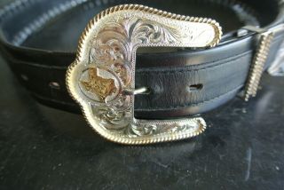 Montana Silversmiths Texas Cowboy Belt Buckle Sz 36 Leather Belt