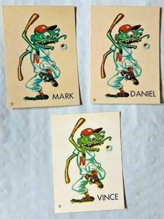 3 Different 1965 Topps Ugly Stickers All Of 31 - In