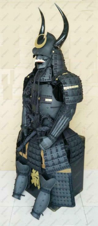 Japanese Wearable Rüstung Samurai Armor Black Big Horn Helmet Mask Suit O24