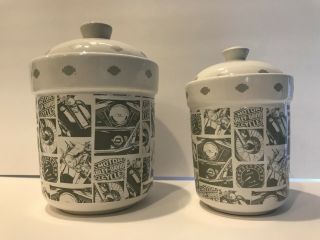 Harley Davidson White And Gray Set Of 2 Ceramic Storage Jars