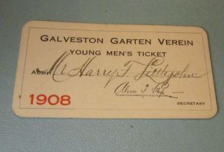 1908 Galveston Garten Verein German Garden Social Club Young Men 