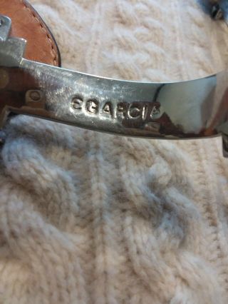 E.  Garcia Western Cowboy Spurs - Engraved Silver Detail & Tooled Leather Straps 10