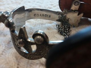 E.  Garcia Western Cowboy Spurs - Engraved Silver Detail & Tooled Leather Straps 11