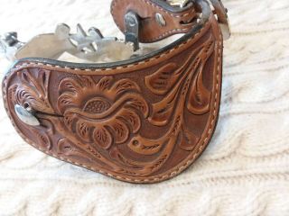E.  Garcia Western Cowboy Spurs - Engraved Silver Detail & Tooled Leather Straps 6