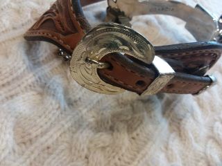 E.  Garcia Western Cowboy Spurs - Engraved Silver Detail & Tooled Leather Straps 8