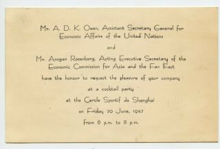 Un Party At Cercle Sportif De Shanghai Invitation To Canada Consul In China 1947