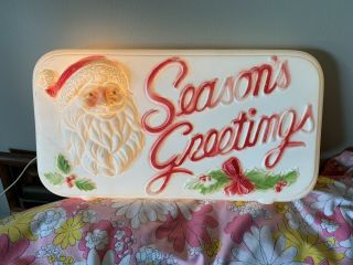 1973 Dapol Season’s Greetings Santa Plaque Blow Mold Lighted Christmas Decor