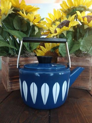 Cathrineholm Of Norway Lotus Cobalt Blue Enamel Teapot Kettle Euc