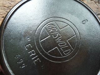 Antique GRISWOLD Cast Iron SKILLET Frying Pan 6 LARGE SLANT LOGO - Ironspoon 4