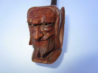 Vintage Antique Hand Carved Burl Wood St Bede Monk Face Smoking Tobacco Pipe