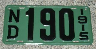 1915 North Dakota License Plates,  Low Number,  190.  Repaint.