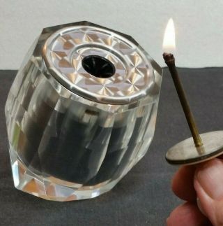 Vintage Mid Century Modern Era Crystal Electro Match Art Glass Table Lighter 7