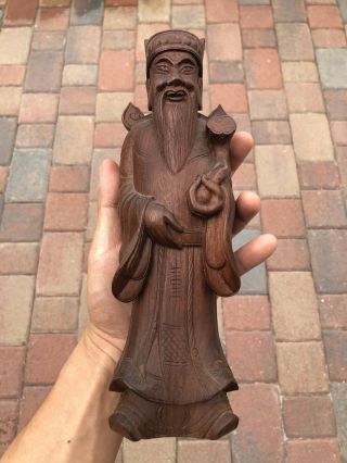 Fine Old Chinese Carved Wood Fu Lu Shou Status God Statue Art Sculpture Nr