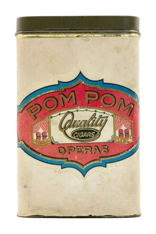 Rare 1920s " Pom Pom " Paper Label 25 Cigar Tin In
