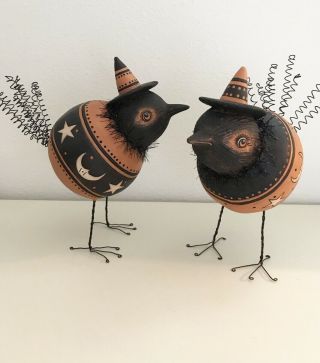 Johanna Parker For Bethany Lowe Bulbus Crow Pair Halloween Signed.  Excel Cond
