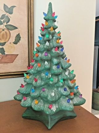 Vintage Holland Mold Ceramic Christmas Tree 18 " - With Snow Glitter