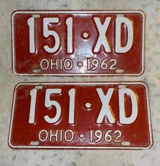 Vintage Pair 1962 Ohio License Plates,  151 - Xd,  6 " X 12 ",