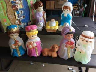 10 Piece Child Nativity Lighted Blow Mold Set,  Christmas Manger Scene Empire Ib