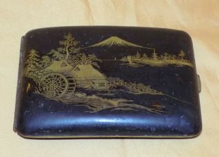 A Vintage Japanese Komai Lacquered Mixed Metals Mt Fuji Diorama Cigarette Case