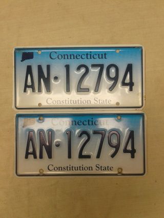 Pair Connecticut License Plate Tag Blue Fade Ct Conn An 12794 (456)