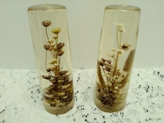 Vintage Mid Century Lucite Acrylic Flower Sculptures Two Daisy Retro