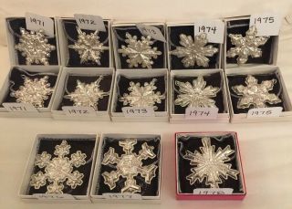 13 Gorham Sterling Silver Snowflake Christmas Ornaments 1971 - 1978