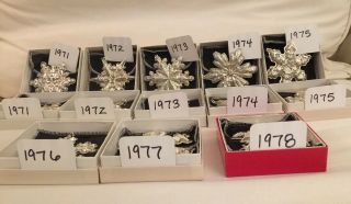 13 GORHAM STERLING SILVER Snowflake Christmas Ornaments 1971 - 1978 2