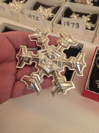 13 GORHAM STERLING SILVER Snowflake Christmas Ornaments 1971 - 1978 4