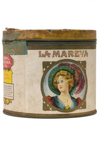 Rare 1930s Paper Label " La Mareva " 50 Cigar Humidor Tin In