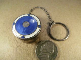 Antique Sterling Silver & Guilloche Enamel Small Compact W/ Ring,  14g