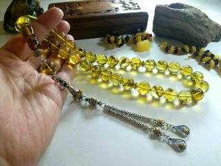 Perfect - 100 - Natural Baltic Amber - Prayer Beads,  Tesbih,  Silver