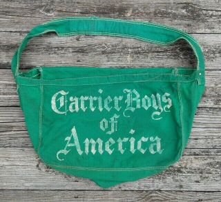 Vintage Carrier Boys Of America Newspaper Green Canvas Shoulder Bag W/ Flap