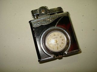 Vintage Windsor Art Deco Enamel Lighter With Watch