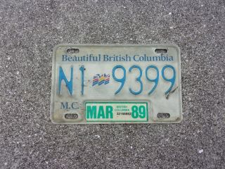 Canada 1989 British Columbia Motorcycle License Plate N1 9399