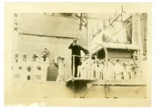 Pilot Col.  Charles A.  Lindbergh Signed 6/11/1927 Photo Lindy Leaving Uss Memphis