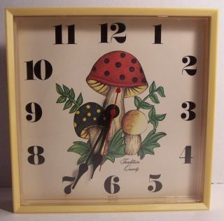 Vintage Rare Sears Roebuck Tradition Quality Cordless Wall Clock Mushroom Decor