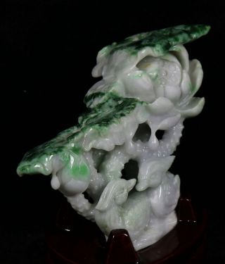 Cert ' d Untreated Lavender Nature jadeite Jade Statue lotus Mandarin duck 80831Q 5