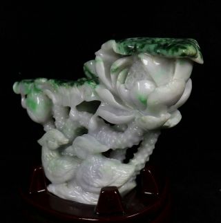Cert ' d Untreated Lavender Nature jadeite Jade Statue lotus Mandarin duck 80831Q 6