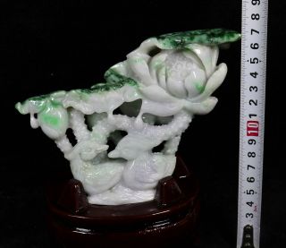 Cert ' d Untreated Lavender Nature jadeite Jade Statue lotus Mandarin duck 80831Q 9