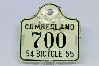 Vintage 1954 - 1955 Cumberland Maryland Bicycle Plate Traffic Rare