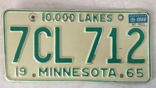 Vintage 1965 Minnesota License Plate 10,  000 Lakes 7cl 712 Auto Shippping