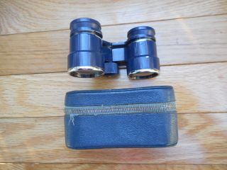 Vintage Braun Nurnberg Imperial Blue 3x28 Binoculars W/ Case Opera Glasses