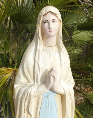 Antique French Statue Virgin Mary Our Lady Prayer Shrine Painted Plaster Cast