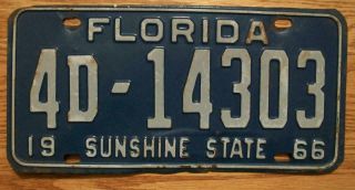 Single Florida License Plate - 1966 - 4d - 14303 - Sunshine State - Pinellas County