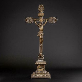 Altar Crucifix | Standing Cross Bronze | Jesus Christ Brass Crucifixion | 18 "