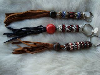 3 Navajo Beaded Key Chains 7 " Long Native American Hand Crafted Nwt