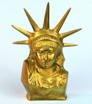 Statue Of Liberty Brass Bust Vintage Metal Paperweight Lady Liberty Figurine