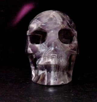 Huge 5.  0 " Dream Chevron Amethyst Carved Crystal Skull,  Crystal Healing
