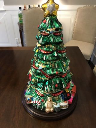 Thomas Pacconi 16 " Glass Blown Christmas Tree With Wood Base - Retired